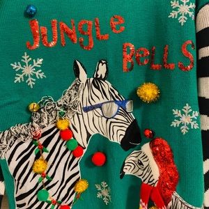 Jungle Bells Zebras Christmas Sweater Large